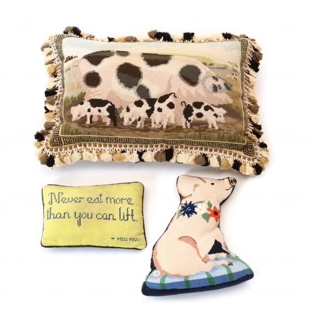 three-pig-themed-needlepoint-pillows