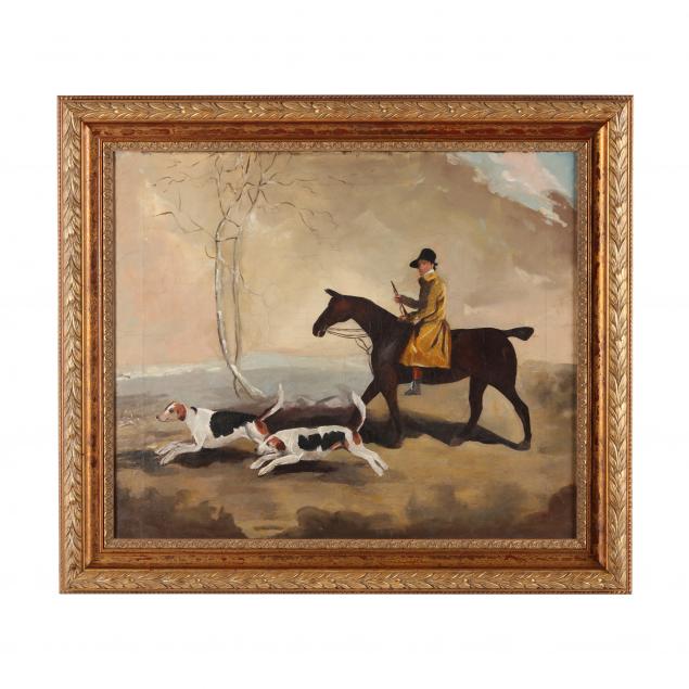 english-school-circa-1900-a-mounted-hunter-with-two-foxhounds