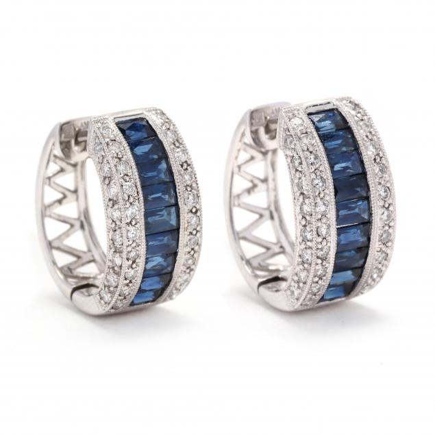 white-gold-sapphire-and-diamond-hoop-earrings