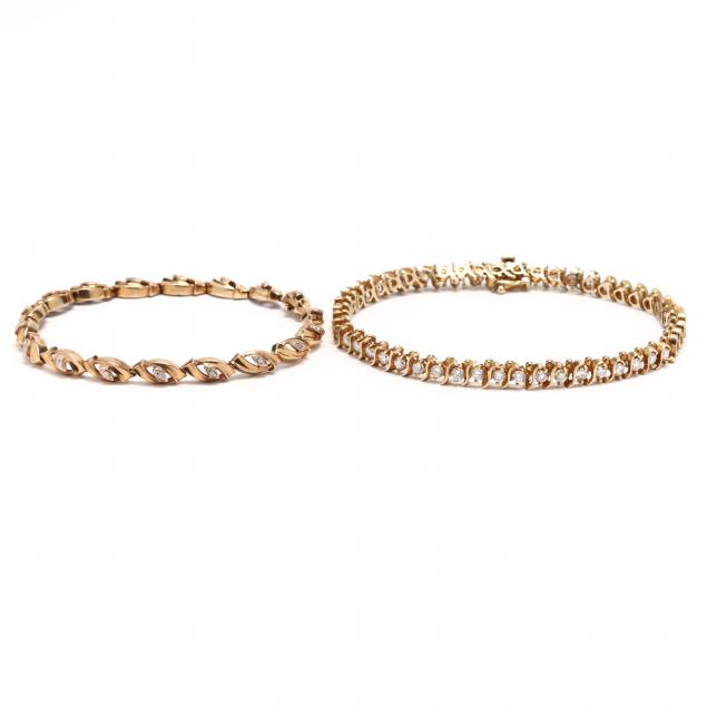 two-gold-and-diamond-line-bracelets