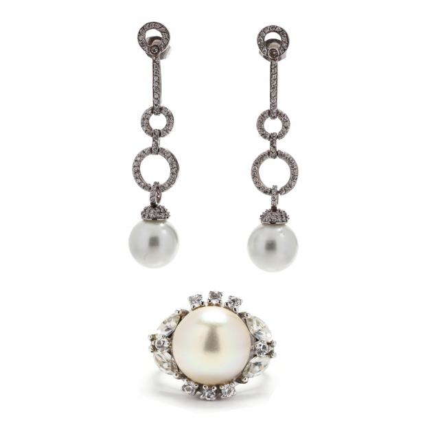 silver-and-faux-pearl-ring-and-earrings
