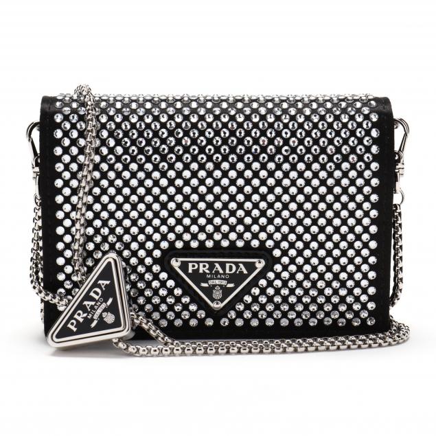 Prada Crystal Card Holder with Chain black