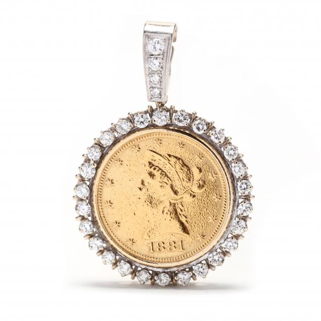 Gold coin pendant sales with diamond bezel