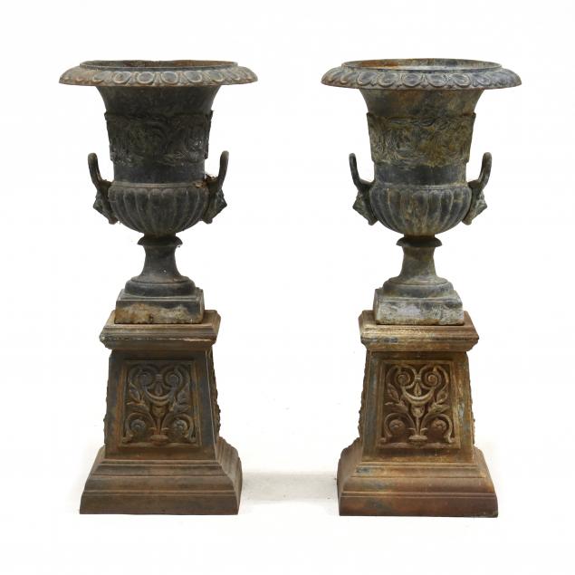 pair-of-classical-style-cast-iron-garden-urns-on-stands