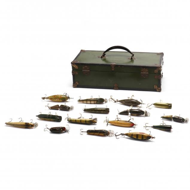 Sixteen Vintage Pike Lures With Tackle Box