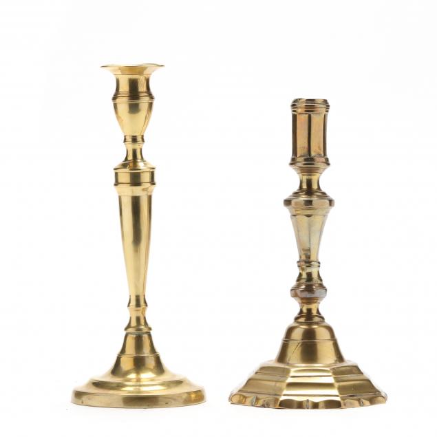Pair of Antique Brass Push Up Candlesticks