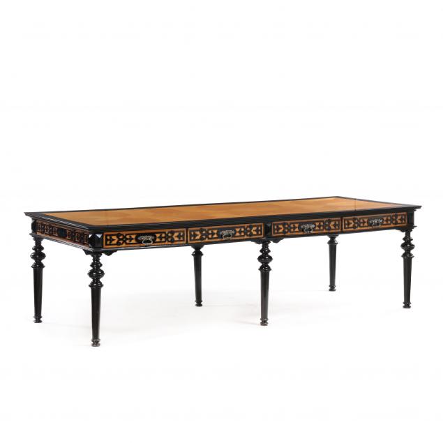 English Aesthetic Revival Parquetry Inlaid Ebonized Library Table (Lot ...