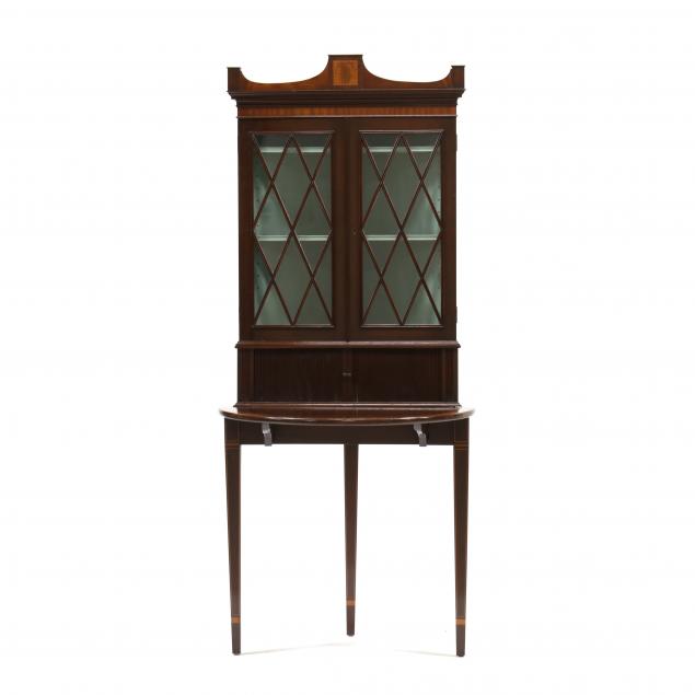 hepplewhite-style-inlaid-mahogany-diminutive-corner-bureau-bookcase