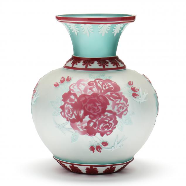 Kelsey Murphy, Cameo Glass Rose Vase (Lot 1303 - November Estate