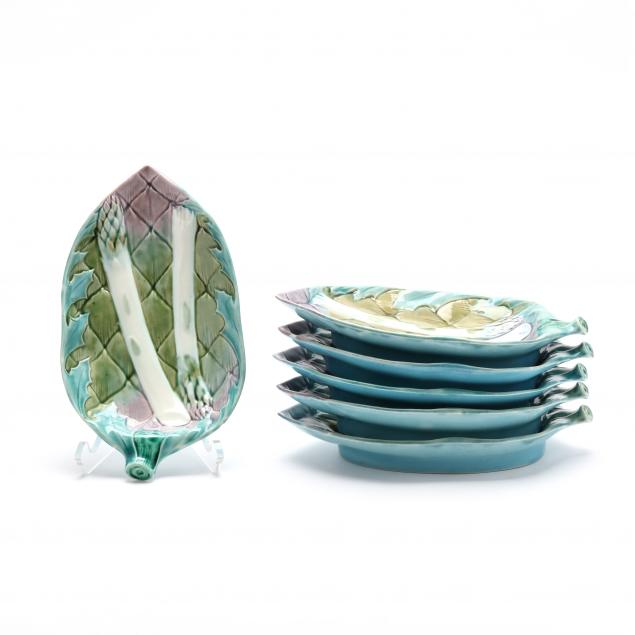 a-set-of-six-luneville-majolica-asparagus-plates