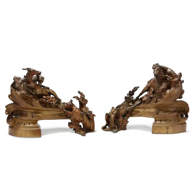 pair-of-french-patinated-and-dore-bronze-hunt-scene-chenets