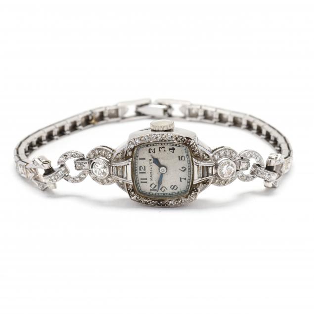 Lady's Art Deco Platinum and Diamond Watch, Hamilton (Lot 2064 - Estate ...