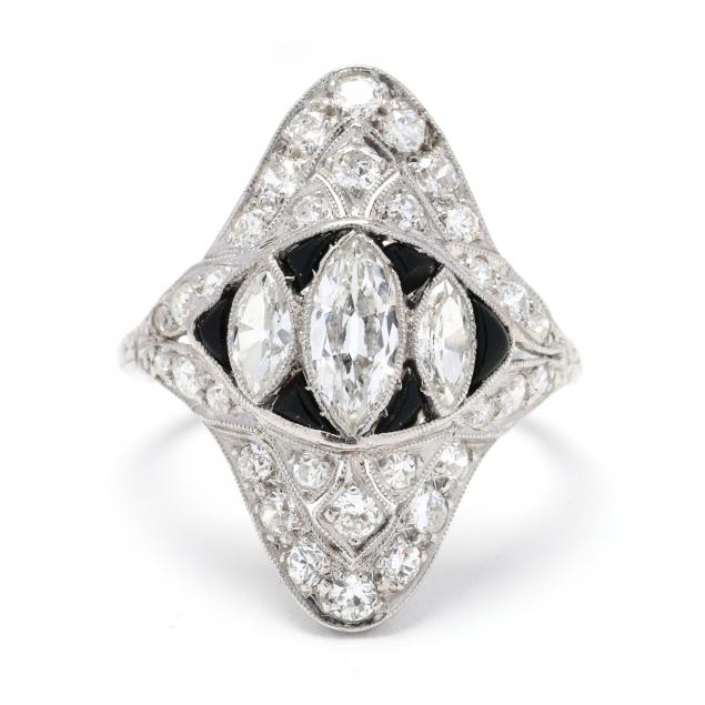 Art Deco Style Platinum, Diamond, and Black Onyx Ring (Lot 2061 ...