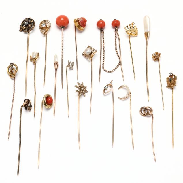 Group of Twenty Gold and Gold Filled Vintage Stick Pins (Lot 2224 ...