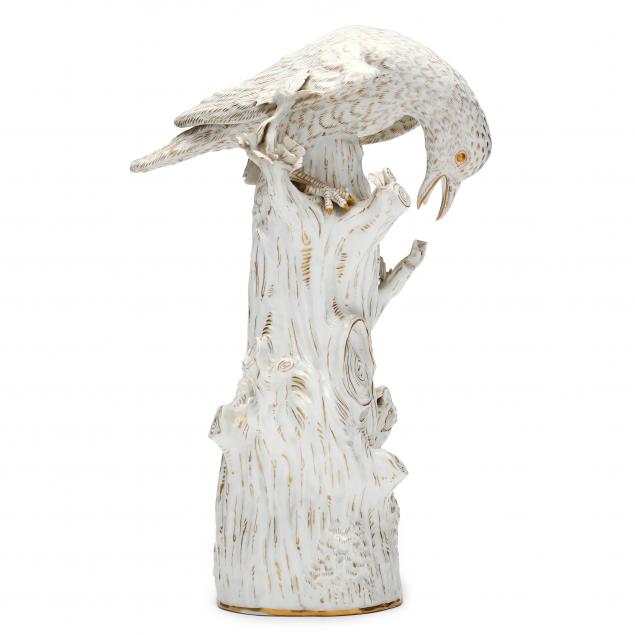 a-large-meissen-porcelain-model-of-a-jay-on-a-stump