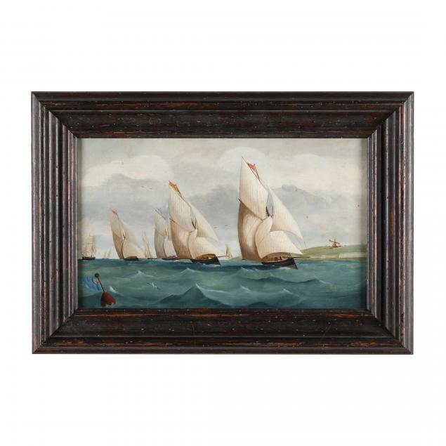 english-school-mid-19th-century-yacht-race-off-a-coastline