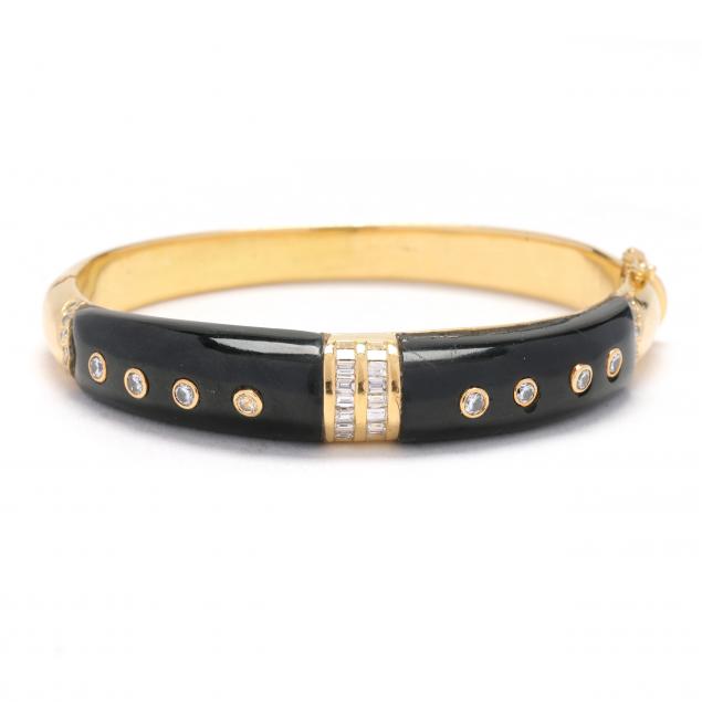 gold-onyx-and-diamond-bangle-bracelet