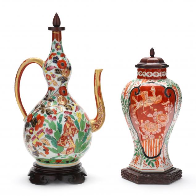 a-japanese-porcelain-lidded-jar-and-double-gourd-ewer