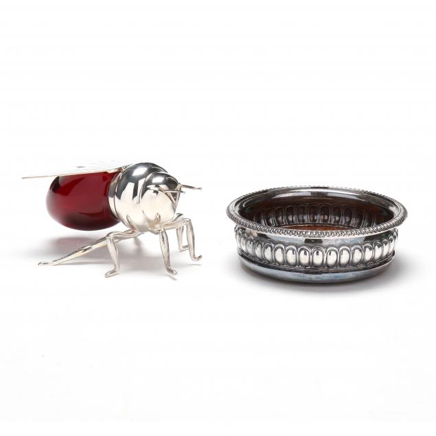 a-silver-plated-wine-coaster-and-bee-form-honey-jar