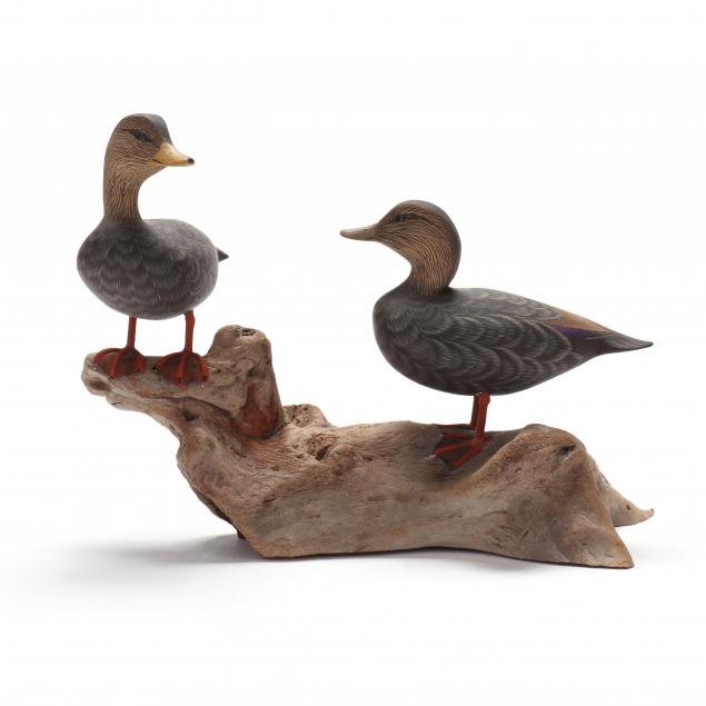 curtis-waterfield-va-1926-2017-miniature-black-duck-pair-on-wooden-base