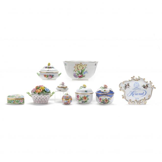 nine-herend-porcelain-table-items-mostly-i-printemps-i-pattern