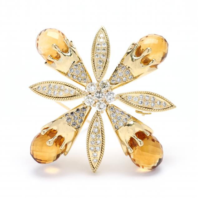 gold-diamond-and-citrine-floral-motif-brooch