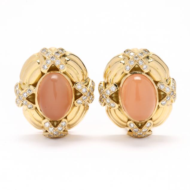 pair-of-gold-diamond-and-cabochon-pink-moonstone-earrings