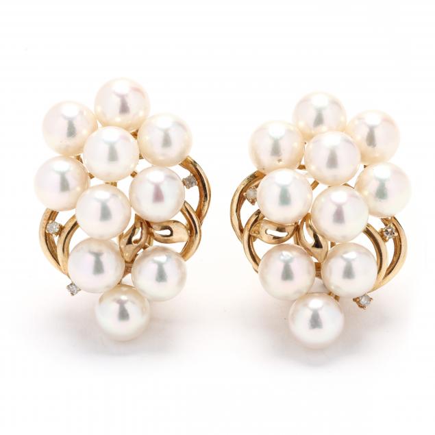 gold-pearl-and-diamond-cluster-earrings