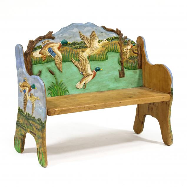 custom-carved-and-painted-duck-bench