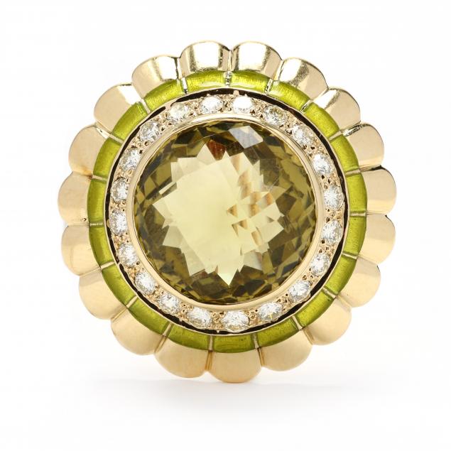 gold-praseolite-quartz-diamond-and-enamel-brooch