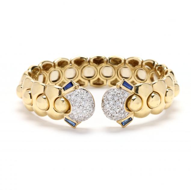 gold-and-gem-set-cuff-bracelet-signed