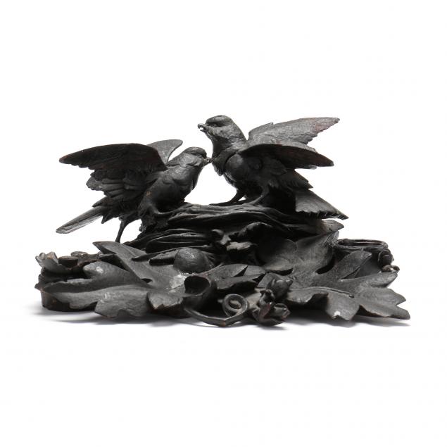 a-black-forrest-carved-bird-and-leaf-inkwell