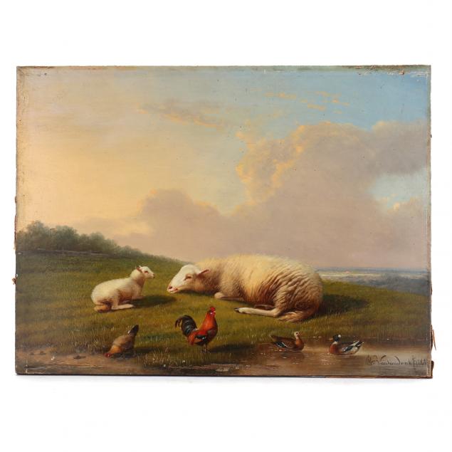 franz-van-severdonck-belgian-1809-1889-sheep-chickens-and-ducks-in-a-landscape