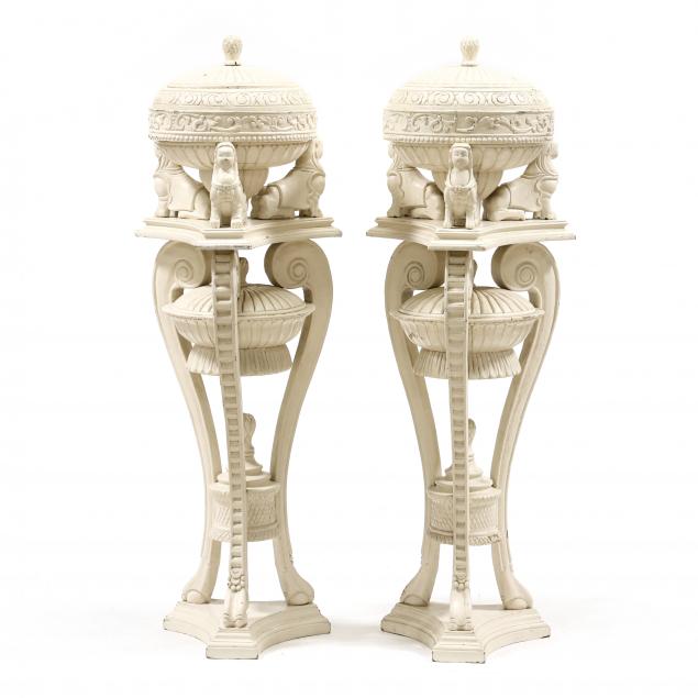 pair-of-egyptian-revival-style-carved-and-painted-tall-lidded-urns