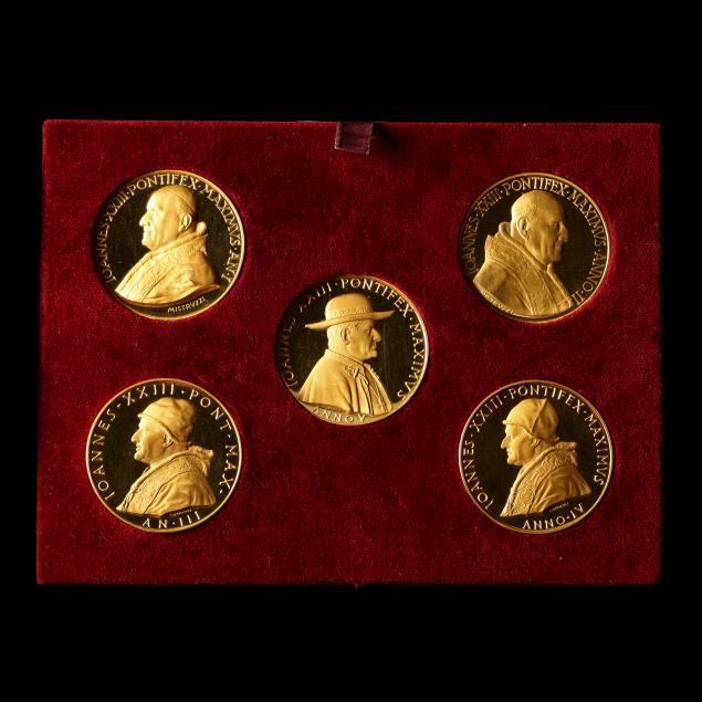 a-set-of-five-5-large-gold-medals-honoring-pope-john-xxiii-1959-1963