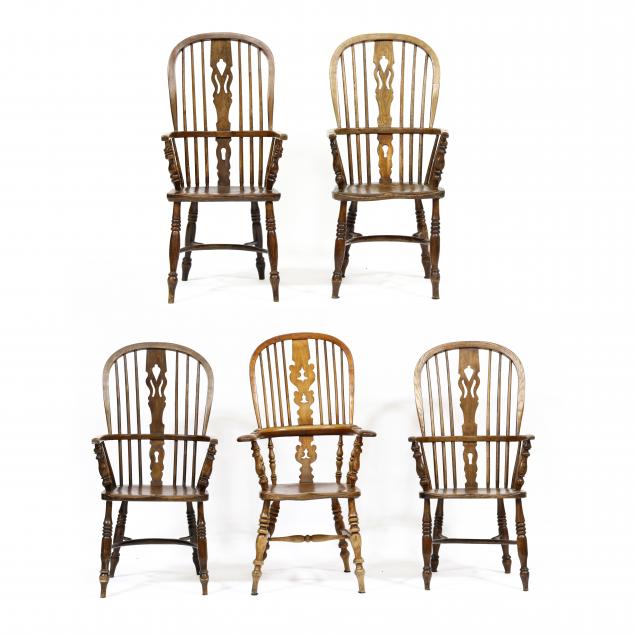 five-assembled-antique-english-windsor-armchairs