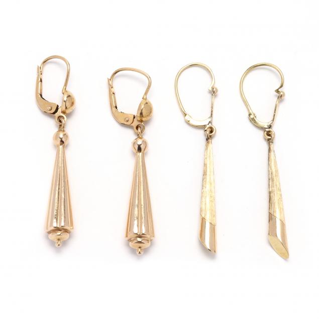 two-pairs-gold-dangle-earrings