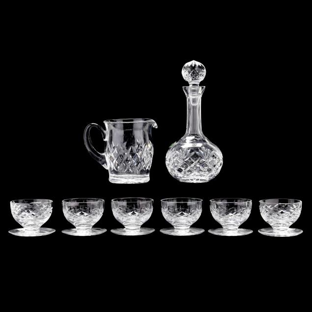 group-of-waterford-crystal-decanter-pitcher-sherbets