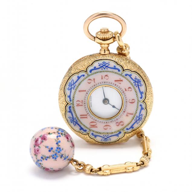 antique-gold-and-enamel-pocket-watch-tiffany-co-and-a-gold-and-enamel-watch-fob