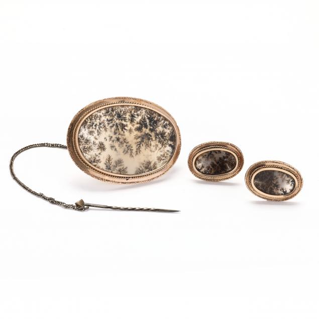 gold-and-dendritic-agate-brooch-and-button-suite