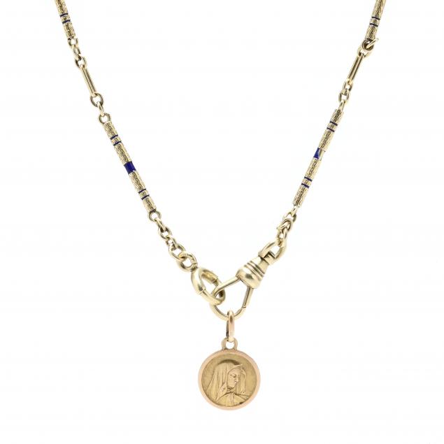 vintage-gold-and-enamel-watch-chain-with-charm