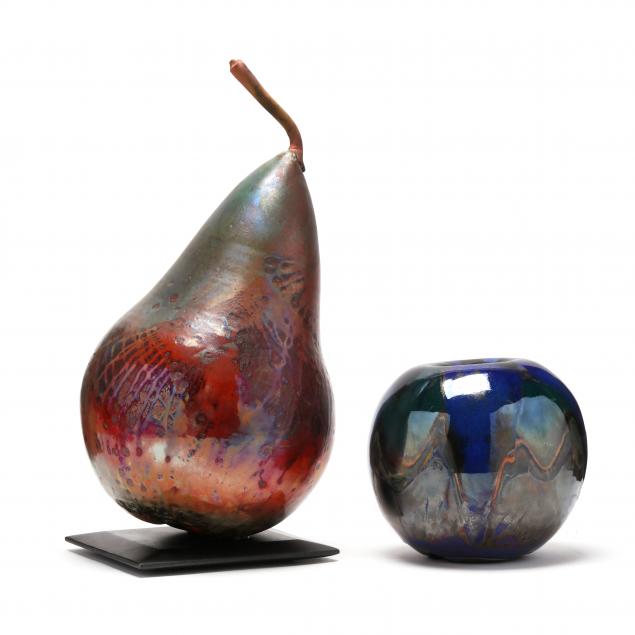 steven-forbes-desoule-nc-raku-pottery-pear-and-apple