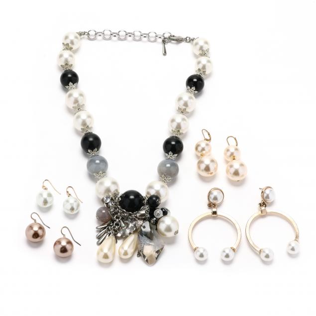 four-faux-pearl-earrings-and-a-faux-pearl-necklace