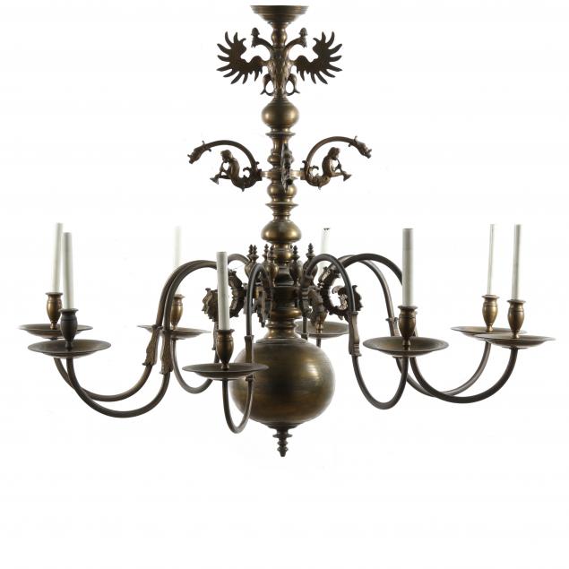 large-dutch-brass-eight-light-figural-chandelier