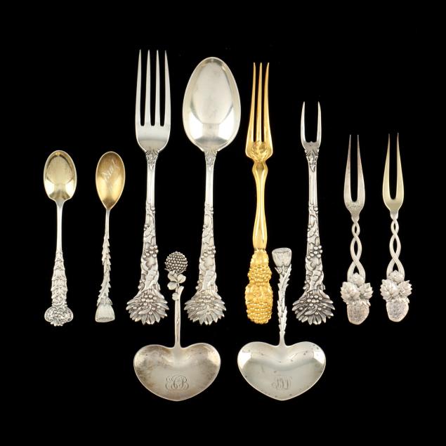 assortment-of-tiffany-co-sterling-silver-fruit-and-foliate-patterned-flatware