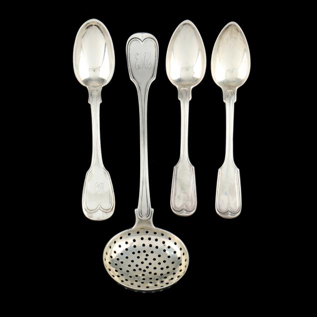 four-early-i-fiddle-thread-i-10-15-and-11-12-silver-flatware-items-by-samuel-kirk