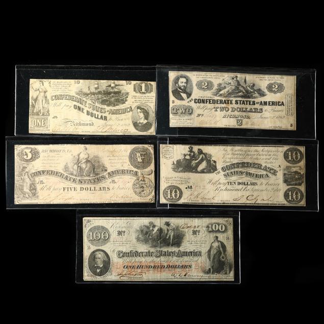 five-5-early-confederate-banknotes-1-100