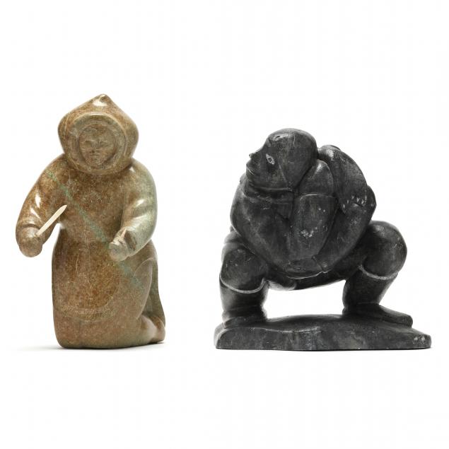 two-signed-inuit-carvings-of-hunting-theme