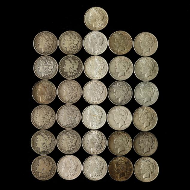 thirty-one-mixed-grouping-of-morgan-and-peace-silver-dollars