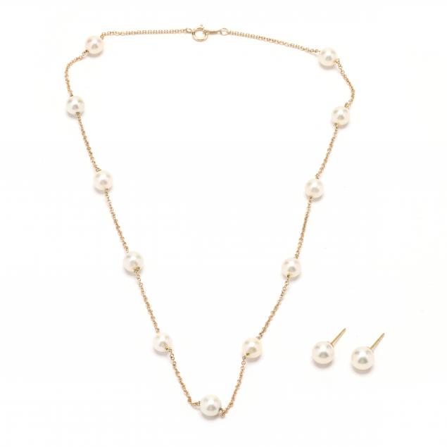 gold-and-pearl-station-necklace-and-earrings